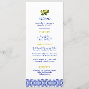 Limone I Italian Lemon & Blue Tile Wedding Menu Menükarte