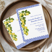 Limone I Italian Lemon & Blue Tile Wedding Menu Menükarte