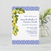 Limone I Italian Lemon & Blue Tile Wedite Einladun Einladung (Stehend Vorderseite)