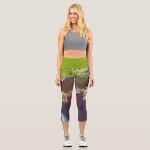 Limone Lagune, grüne, Lila und weiße Zellen Capri Leggings