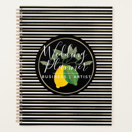 Limone Lemon-Wasserfarben-Logostreifen Hochzeit Planer (Vorderseite)