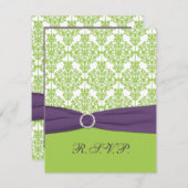 LIMONE, Lila Damaskus-Antwortkarte mit DRUCKRIBON RSVP Karte (Vorne/Hinten)