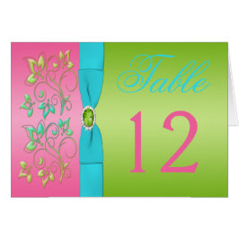 Limone, rosa und Aqua Floral Tischnummer Card
