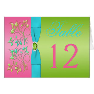 Limone, rosa und Aqua Floral Tischnummer Card