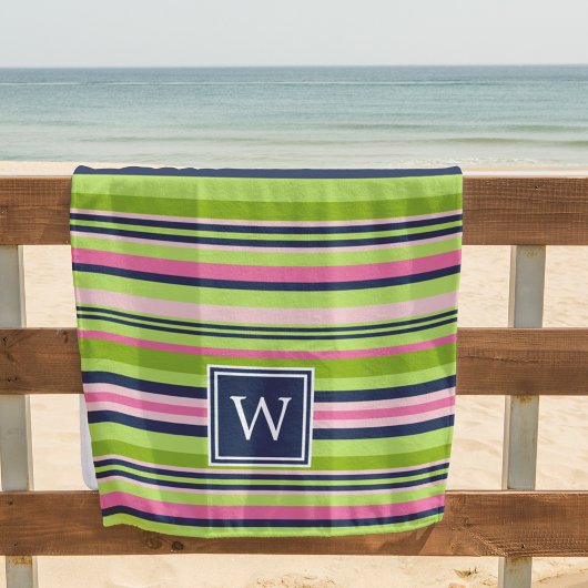 Limone, rosa und navy Strip Monogramm Strandtuch