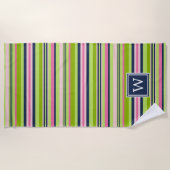 Limone, rosa und navy Strip Monogramm Strandtuch (Vorderseite)