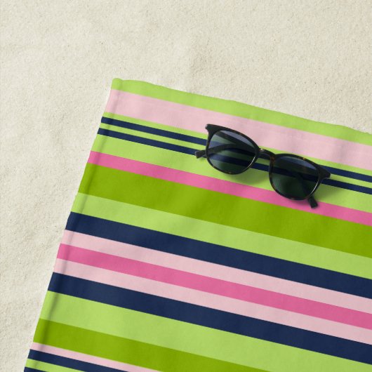 Limone, rosa und navy Strip Monogramm Strandtuch (Beispiel)