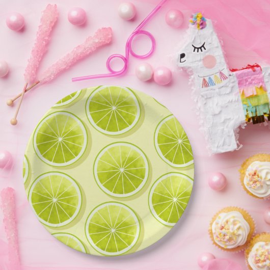 Limone Scheiben auf hellgelben Flächen Pappteller (Party)
