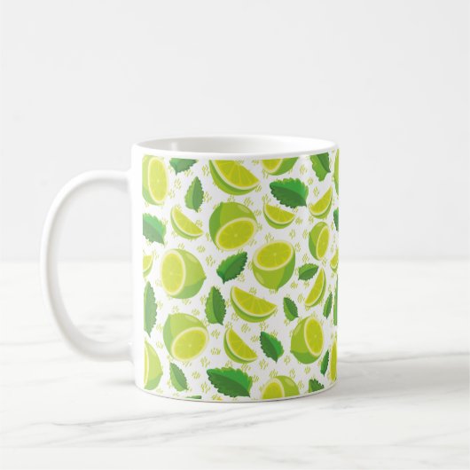Limone Scheiben und grüne Blätter Nahtloses Muster Kaffeetasse (Links)