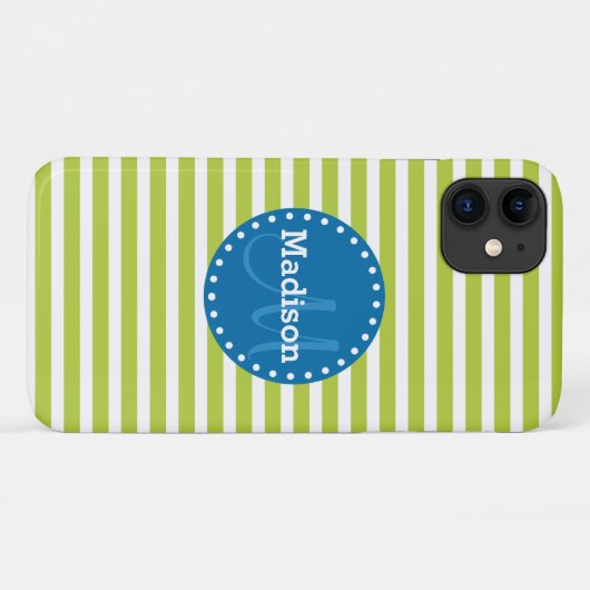 Limone Streifen Blaues Monogramm Case-Mate iPhone Hülle (Rückseite (Horizontal))