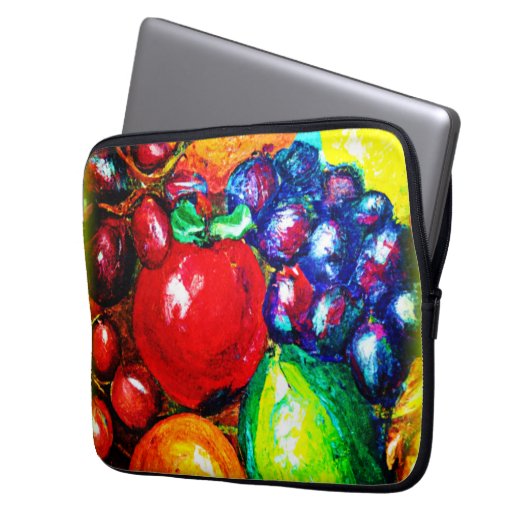 Limone Trauben, orange , Apfelobst. Jetzt kaufen Laptopschutzhülle (Vorderseite Links)