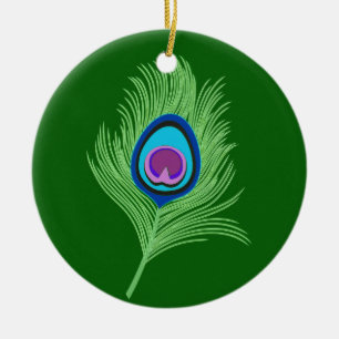 Limone und blaue Pfauenfeder für Smarald Green Keramik Ornament