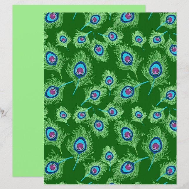 Limone und blaue Pfauenfedern auf Smaragdgrün (Vorne/Hinten)