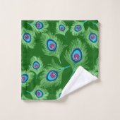 Limone und blaue Pfauenfedern auf Smaragdgrün Badhandtuch Set (Waschlappen)