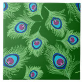 Limone und blaue Pfauenfedern auf Smaragdgrün Fliese (Vorderseite)