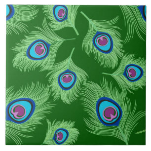 Limone und blaue Pfauenfedern auf Smaragdgrün Fliese