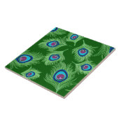 Limone und blaue Pfauenfedern auf Smaragdgrün Fliese (Seite)