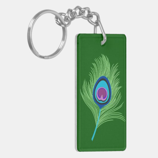Limone und blaue Pfauenfedern auf Smaragdgrün Schlüsselanhänger (Vorderseite links)