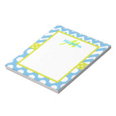 Limone und blaue Zickzack Polka Dots Monogram Note Notizblock (Rotiert)