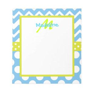 Limone und blaue Zickzack Polka Dots Monogram Note Notizblock