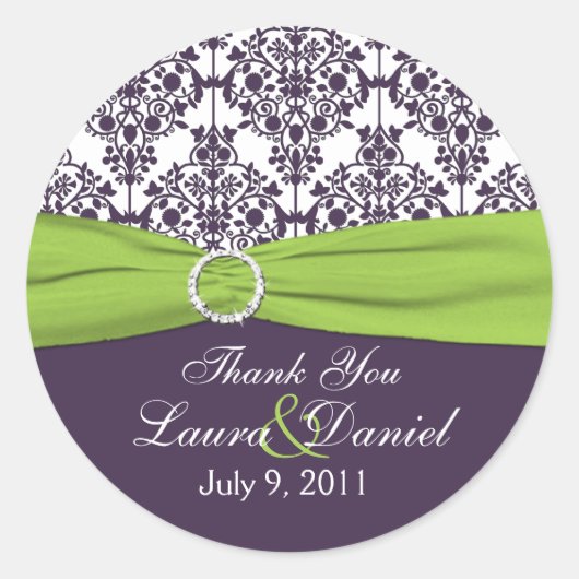 Limone und Lila Damask Danke, Aufkleber (Vorderseite)