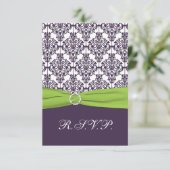 Limone und Lila Damaskus-Antwortkarte - Kleine Kar RSVP Karte (Stehend Vorderseite)