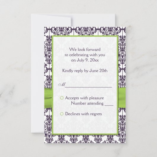 Limone und Lila Damaskus-Antwortkarte - Kleine Kar RSVP Karte (Rückseite)