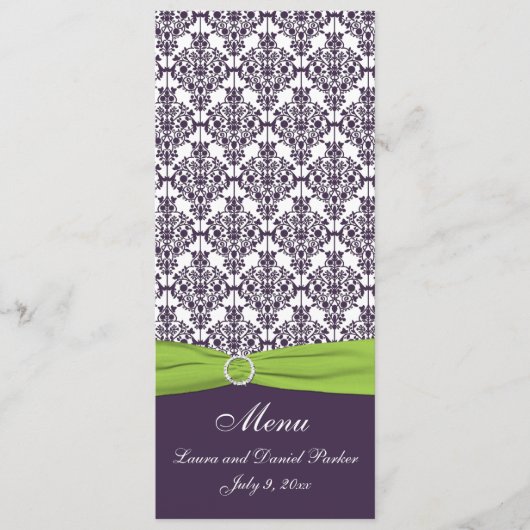 Limone und Lila Karte zum Hochzeitmenü (Vorderseite)