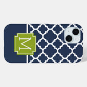 Limone und Navy Arabesque Muster Custom Monogram Case-Mate iPhone Hülle (Rückseite (Horizontal))
