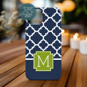 Limone und Navy Arabesque Muster Custom Monogram iPhone 15 Hülle