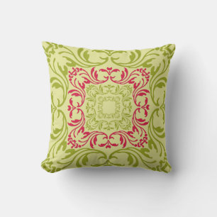 Limone und rosa Vintage Blumenmuster Damask Kissen