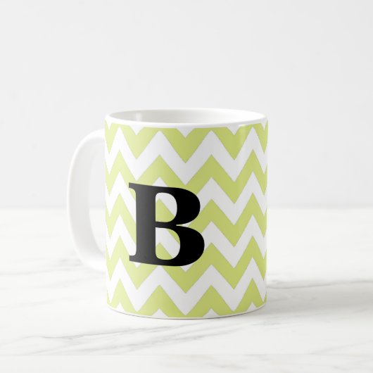 Limone und schwarze Zickzack Monogramm-Tasse Kaffeetasse (Vorderseite Links)