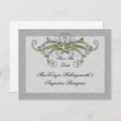 Limone und silber verzierte Wirbel Save the Date Ankündigungspostkarte (Vorne/Hinten)