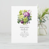 Limone und violette Blumenhochzeit Einladung (Stehend Vorderseite)