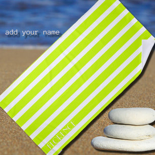 Limone und weiße Cabana-Streifen personalisiert Strandtuch