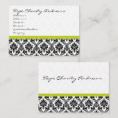 Limone Visitenkarten Schwarz und Weiß Damask Visitenkarte (Vorne/Hinten)