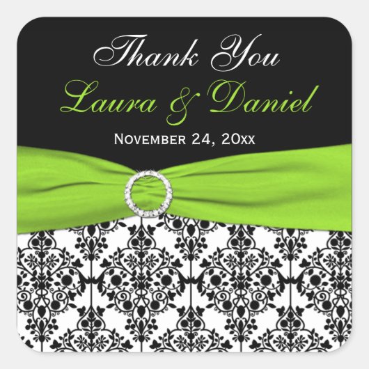 Limone, weiße und schwarze Damaskus-Hochzeitsgunst Quadratischer Aufkleber (Vorderseite)
