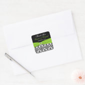 Limone, weiße und schwarze Damast-Gastgeschenk Quadratischer Aufkleber (Umschlag)
