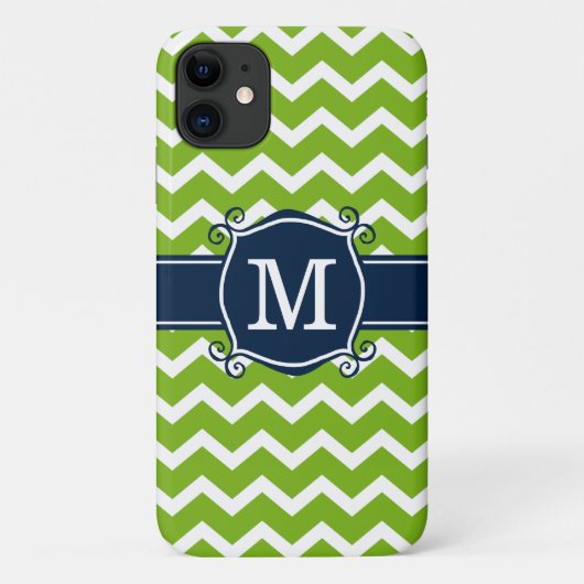 Limone Zickzack Navy-Monogramm Case-Mate iPhone Hülle (Rückseite)