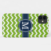 Limone Zickzack Navy-Monogramm Case-Mate iPhone Hülle (Rückseite (Horizontal))