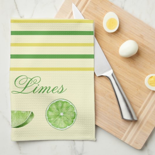 Limone Zitrusfrüchte und Gelbe und Grüne Streifen Geschirrtuch (Viertel Falte)