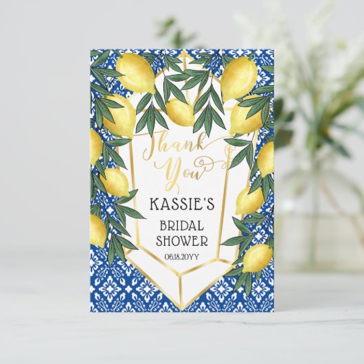 Limonen Tropisches Brautparty Mittelmeer Dankeskarte (Stehend Vorderseite)