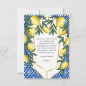 Limonen Tropisches Brautparty Mittelmeer Dankeskarte (Rückseite)