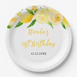 Limonen und Blätter Geburtstag Pappteller