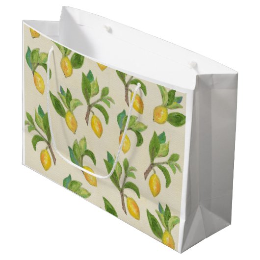 Limonen und Blätter Geschenktasche Große Geschenktüte (Vorderseite Schrägansicht)