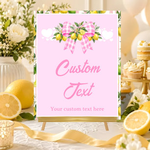 Limonen- und rosa Gingham-Schleifen-Babyshower-Tis Poster