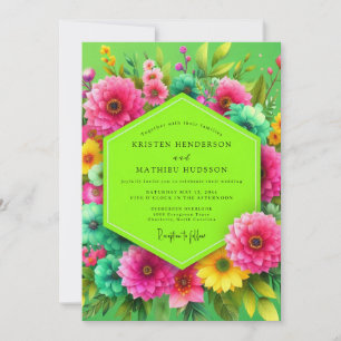 Limonengrüne Blumige Hochzeit Einladung