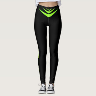 Limonengrüne Dreifach-Boomerang auf Schwarz Leggings