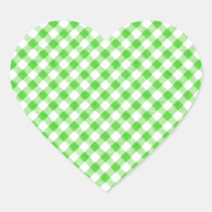 Limonengrüne Gingham-Karo-Muster Herz-Aufkleber