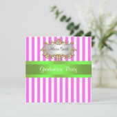 Limoner Abschluss mit , rosa Streifen einladen Einladung (Stehend Vorderseite)